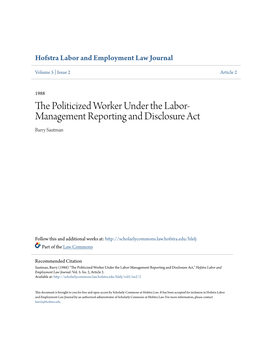 The Politicized Worker Under the Labor-Management Reporting and D