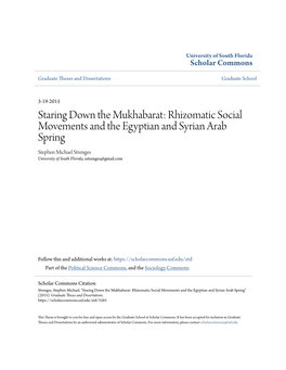 Rhizomatic Social Movements and the Egyptian and Syrian Arab Spring Stephen Michael Strenges University of South Florida, Sstrenges@Gmail.Com