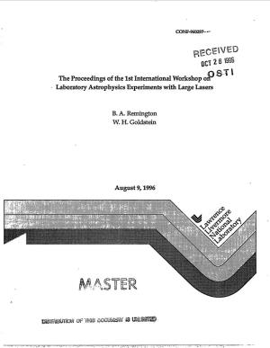The Proceedings of the 1St International Workshop O Laboratory Astrophysics Experiments with Large Lasers