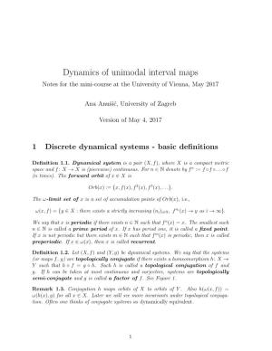 Dynamics of Unimodal Interval Maps Notes for the Mini-Course at the University of Vienna, May 2017