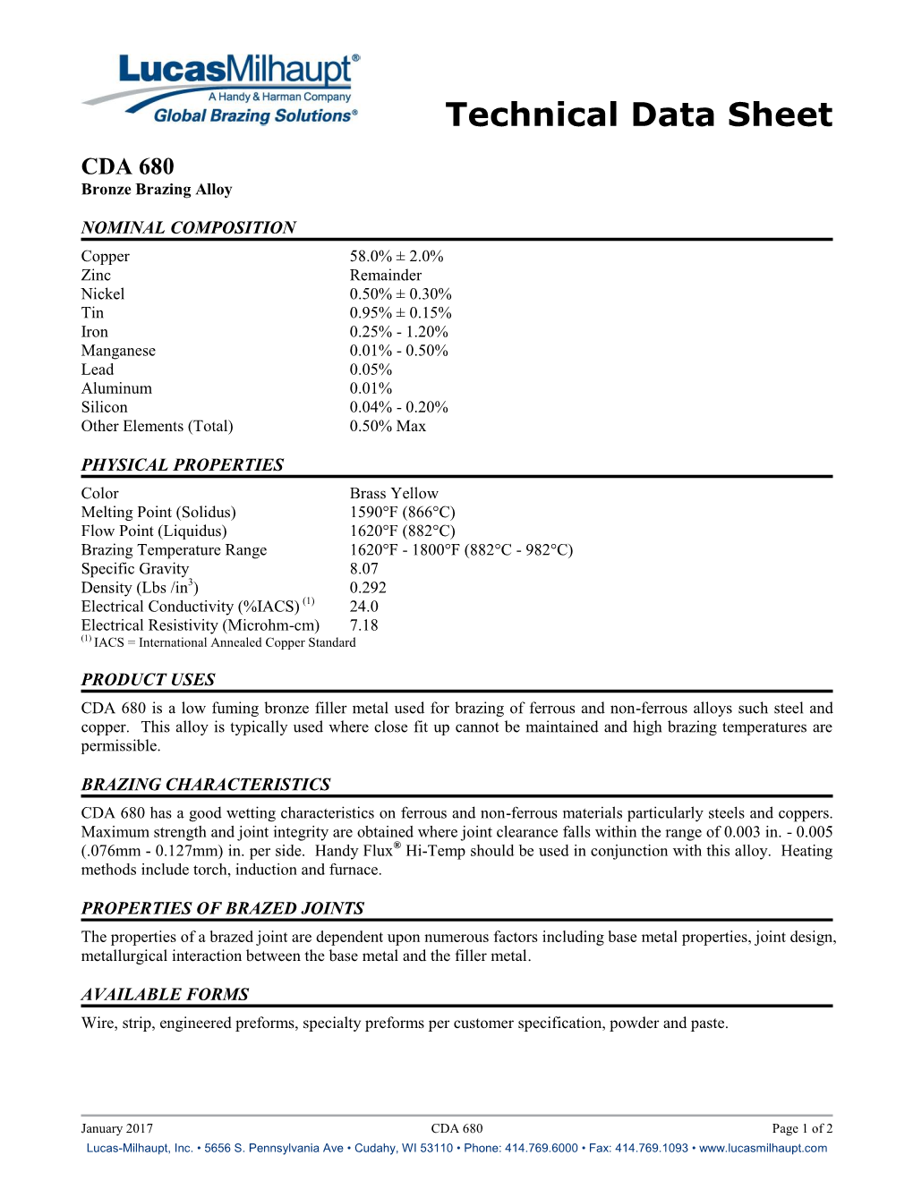 CDA 680 Bronze Brazing Alloy