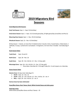 2019 Migratory Bird Seasons