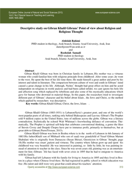 Descriptive Study on Gibran Khalil Gibrans' Point of View About