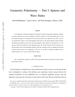 Geometric Polarimetry − Part I: Spinors and Wave States