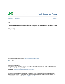 The Scandinavian Law of Torts - Impact of Insurance on Tort Law