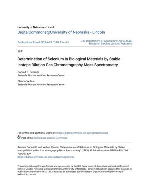 Determination of Selenium in Biological Materials by Stable Isotope Dilution Gas Chromatography-Mass Spectrometry