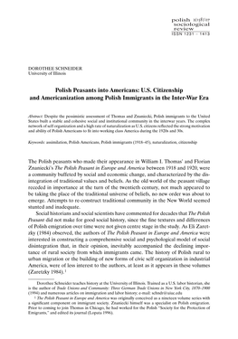 Polish Peasants Into Americans: U.S