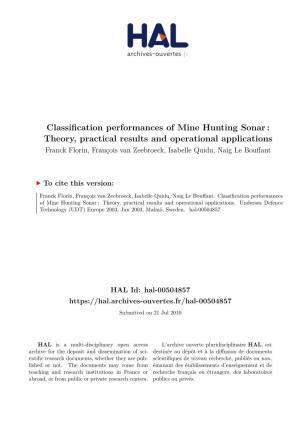 Classification Performances of Mine Hunting Sonar