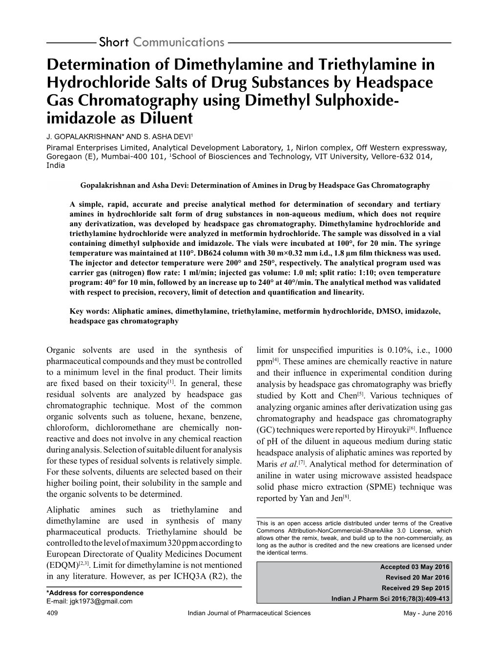 Determination of Dimethylamine and Triethylamine in Hydrochloride