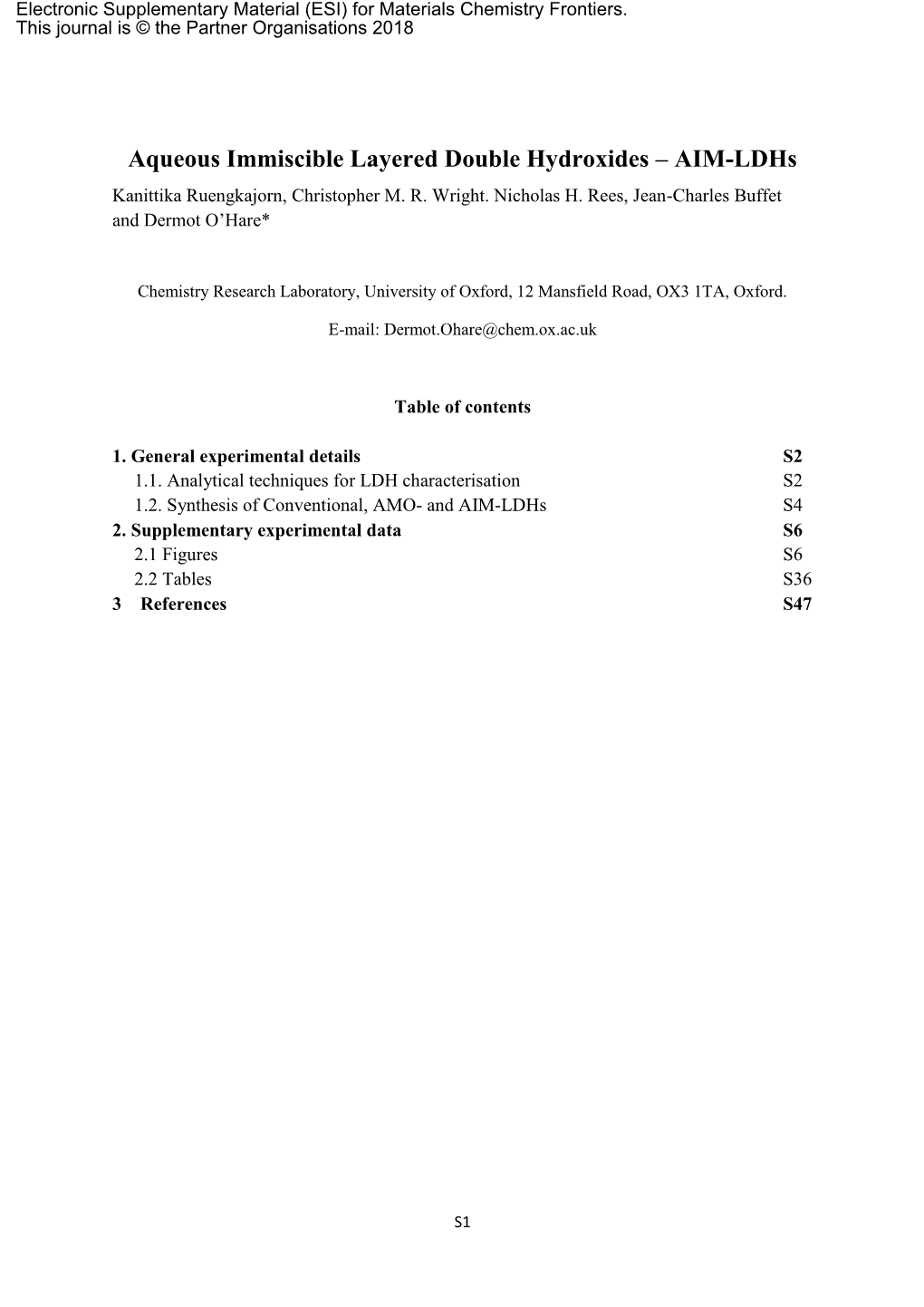 Aqueous Immiscible Layered Double Hydroxides – AIM-Ldhs Kanittika Ruengkajorn, Christopher M