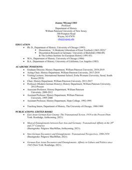 Joanne Miyang CHO Professor Department of History William Paterson University of New Jersey 300 Pompton Road Wayne, NJ 07470 Choj@Wpunj.Edu