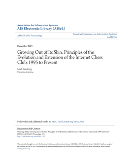 Principles of the Evolution and Extension of the Internet Chess Club, 1995 to Present Mark Ginsburg University of Arizona