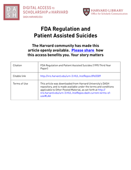 FDA Regulation and Patient Assisted Suicides