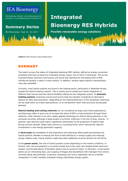 Integrated Bioenergy RES Hybrids, Defined As Energy Conversion Processes That Have at Least Two Renewable Energy Inputs, One of Which Is Bioenergy