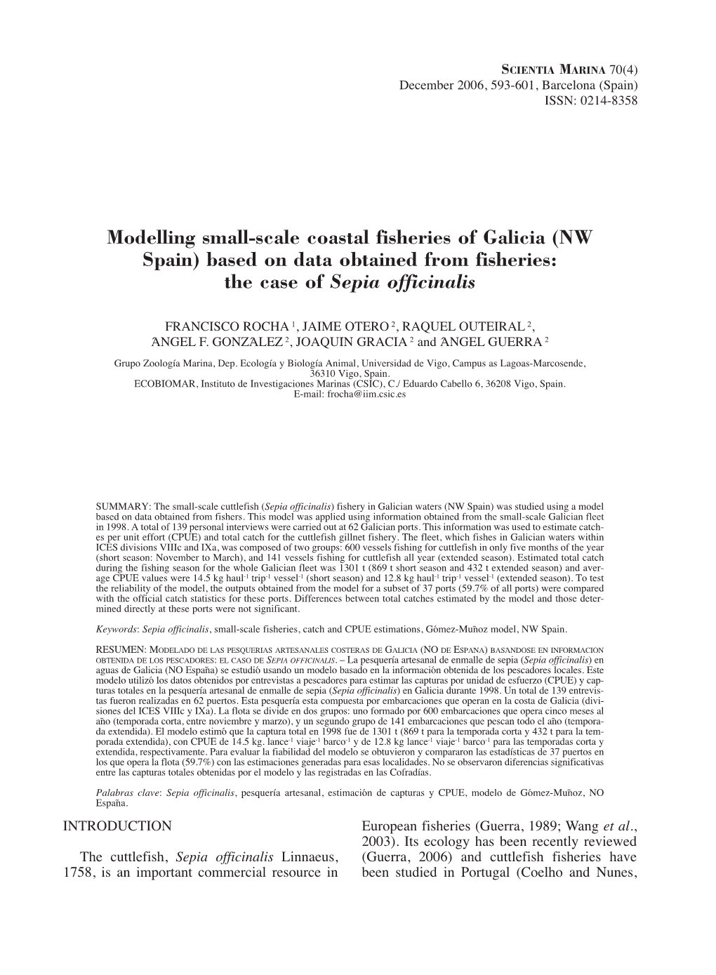 Modelling Small-Scale Coastal Fisheries of Galicia (NW Spain) Based on Data Obtained from Fisheries: the Case of Sepia Officinalis