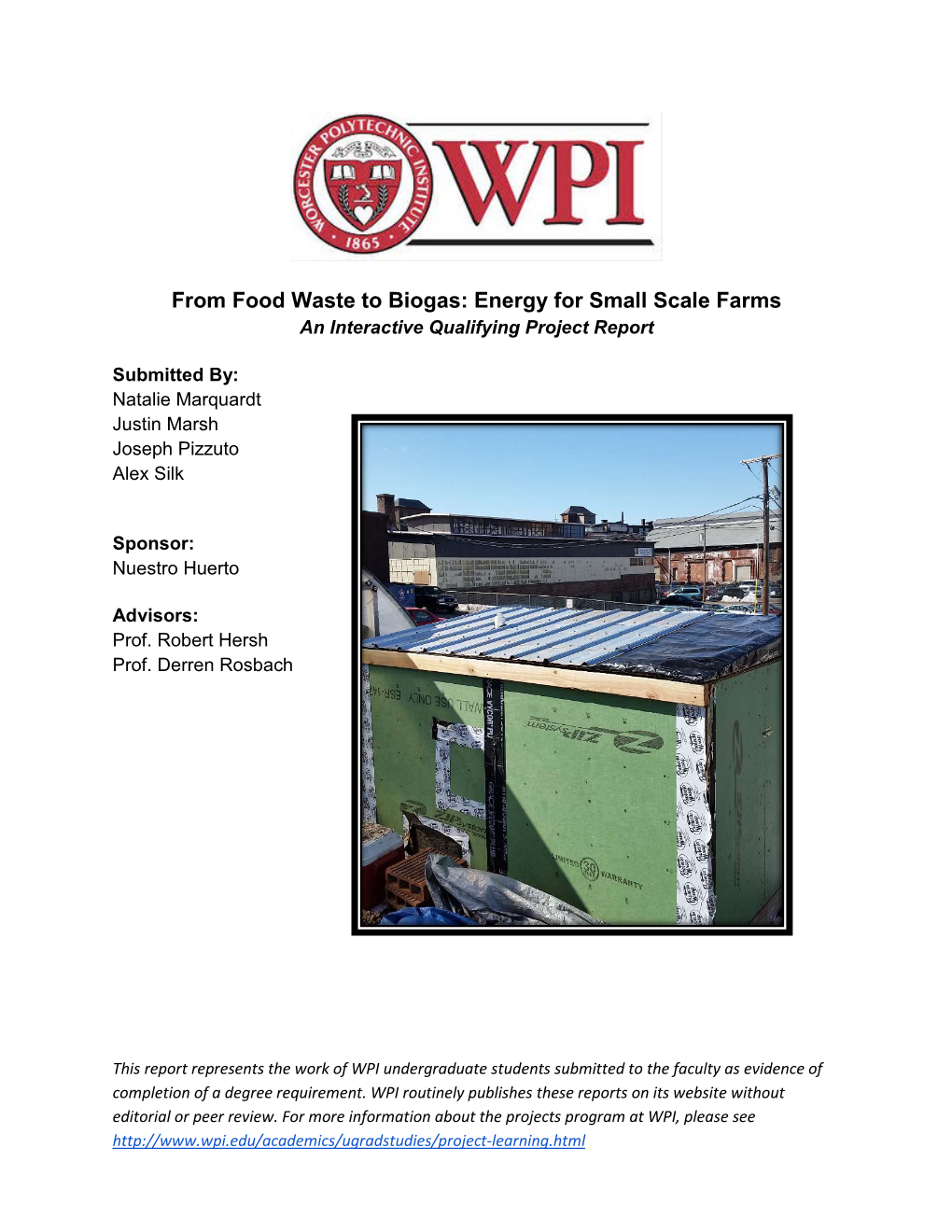 From Food Waste to Biogas: Energy for Small Scale Farms an Interactive Qualifying Project Report