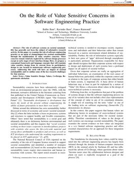 On the Role of Value Sensitive Concerns in Software Engineering Practice