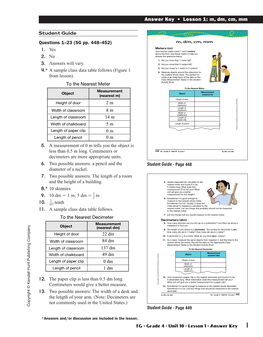 Answer Key • Lesson 1: M, Dm, Cm, Mm