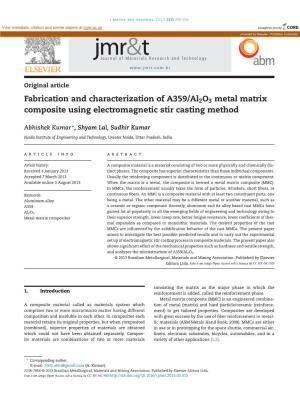 Fabrication and Characterization of A359/Al2o3 Metal Matrix Composite Using Electromagnetic Stir Casting Method