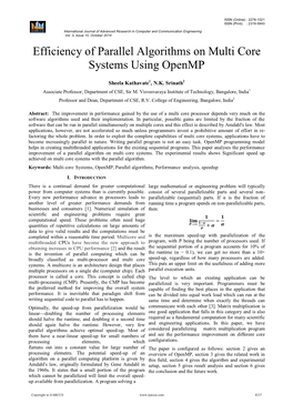 Efficiency of Parallel Algorithms on Multi Core Systems Using Openmp