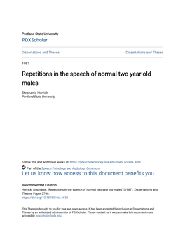 Repetitions in the Speech of Normal Two Year Old Males