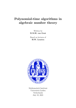 Polynomial-Time Algorithms in Algebraic Number Theory
