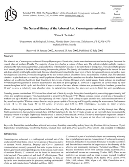 The Natural History of the Arboreal Ant, Crematogaster Ashmeadi