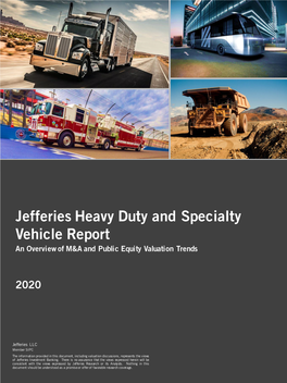 Jefferies Heavy Duty and Specialty Vehicle Report an Overview of M&A and Public Equity Valuation Trends