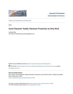 Reality Television Production As Dirty Work