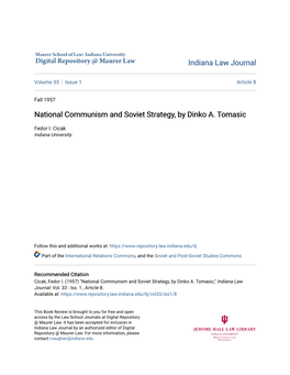 National Communism and Soviet Strategy, by Dinko A. Tomasic