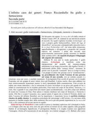 Franco Ricciardiello Fra Giallo E Fantascienza Seconda Parte Di CLAUDIO ASCIUTI 30 NOVEMBRE 2018 |