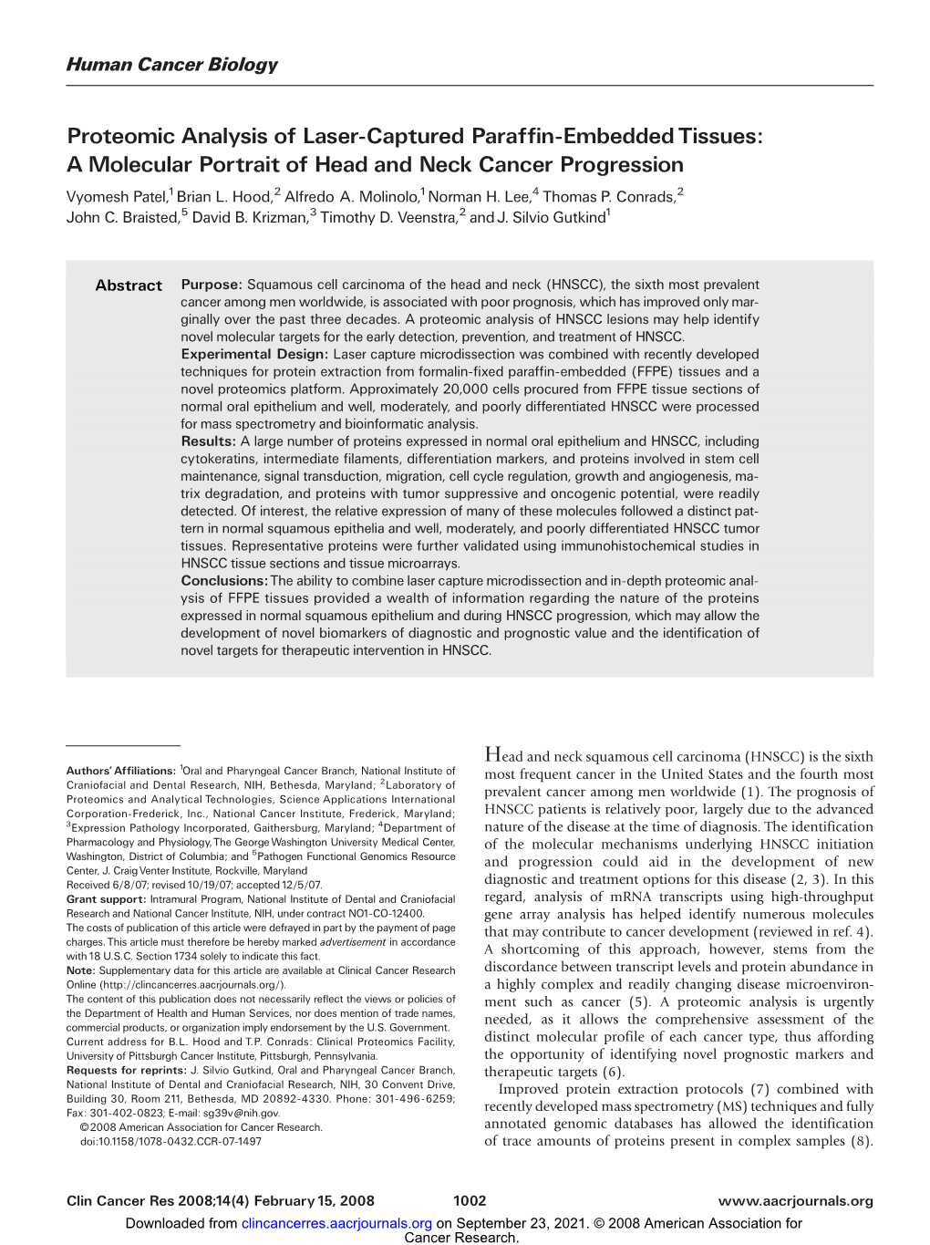 A Molecular Portrait of Head and Neck Cancer Progression Vyomesh Patel,1Brian L