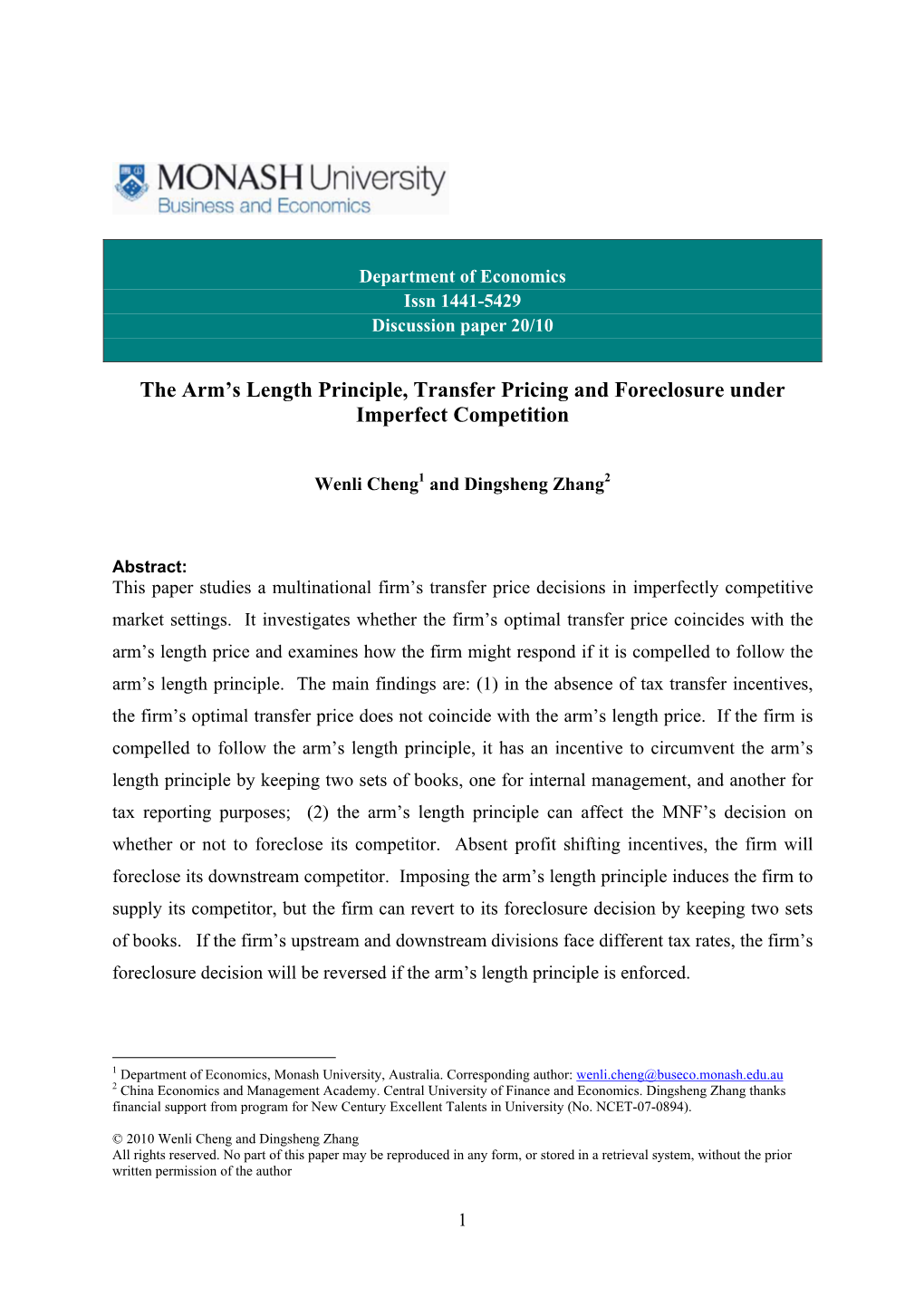 The Arm's Length Principle, Transfer Pricing and Foreclosure Under