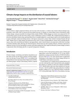 Climate Change Impacts on the Distribution of Coastal Lobsters