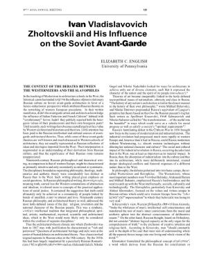 Ivan Vladislavovich Zholtovskii and His Influence on the Soviet Avant-Gavde