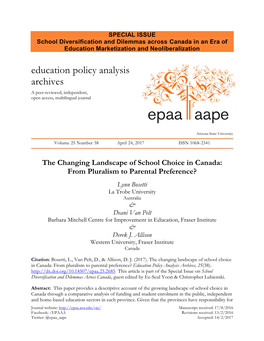 The Changing Landscape of School Choice in Canada: from Pluralism to Parental Preference?