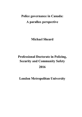 Police Governance in Canada: a Parallax Perspective