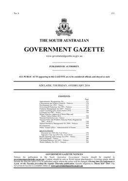 South Australian Government Gazette Should Be Emailed to Governmentgazette@Dpc.Sa.Gov.Au