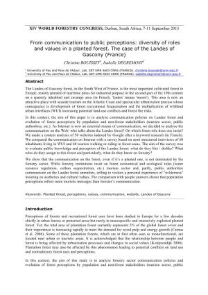 From Communication to Public Perceptions: Diversity of Roles and Values in a Planted Forest. the Case of the Landes of Gascony (