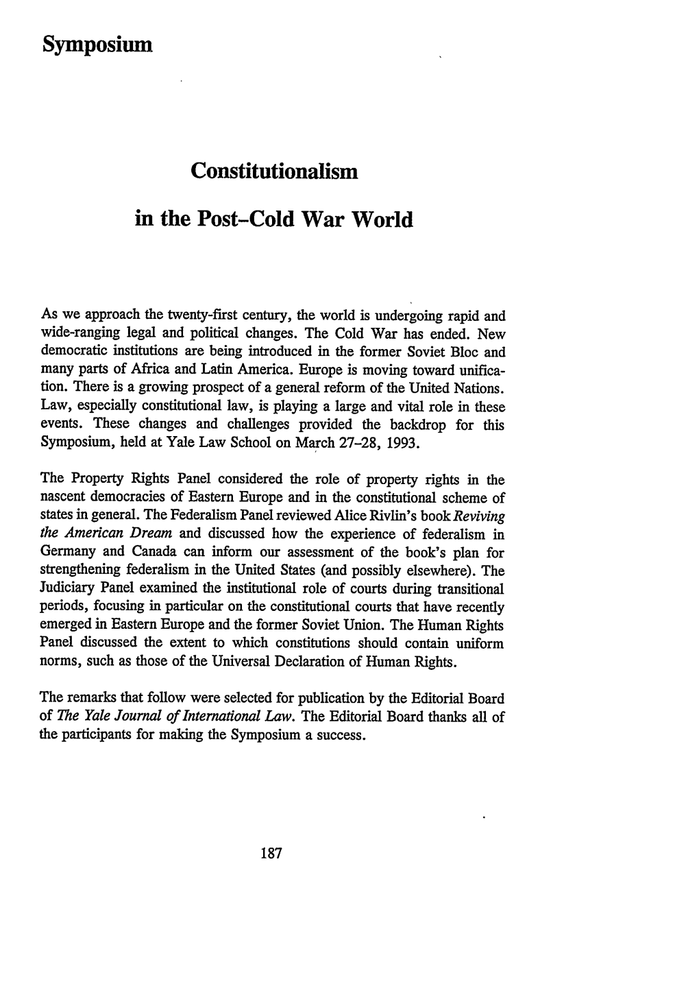 Constitutionalism in the Post-Cold War World