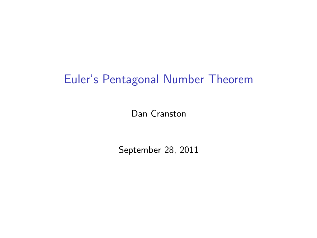 Euler's Pentagonal Number Theorem