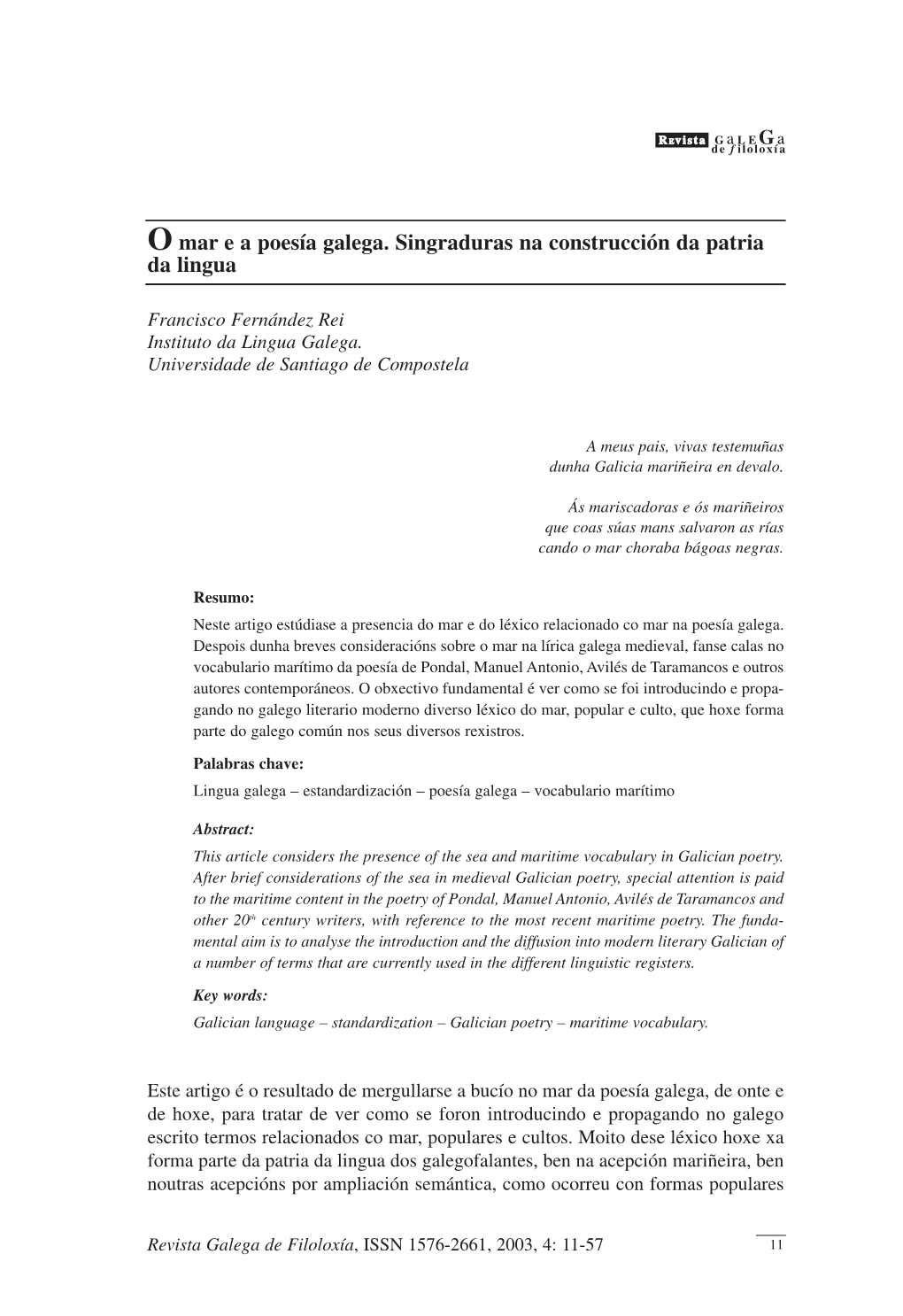 O Mar Ea Poesía Galega. Singraduras Na Construcción Da Patria