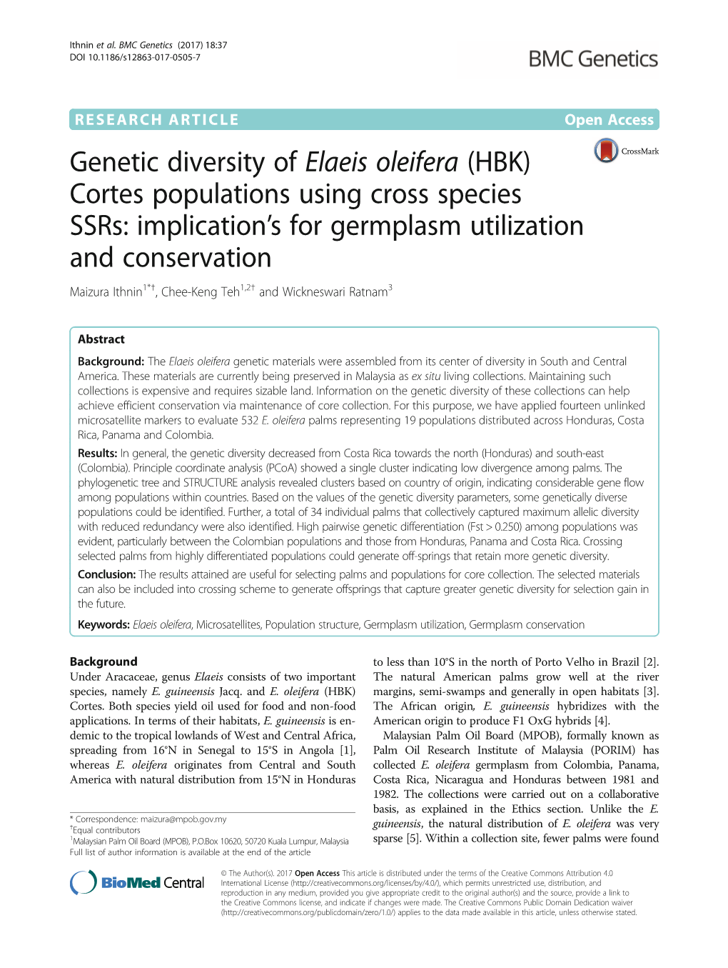 Genetic Diversity of Elaeis Oleifera