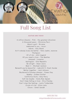 Song List Deviation Acoustic
