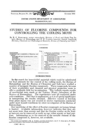 Studies of Fluorine Compounds for Controlling the Codling Moth