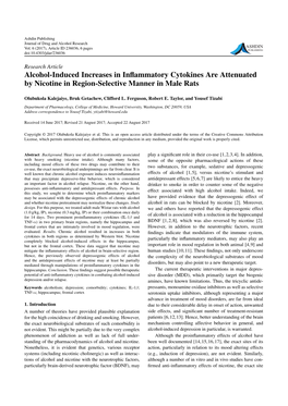 Alcohol-Induced Increases in Inflammatory Cytokines Are Attenuated by Nicotine in Region-Selective Manner in Male Rats