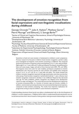 The Development of Emotion Recognition from Facial Expressions and Non&#X2010;Linguistic Vocalizations During Childhood