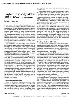 Baylor University Aided FBI in Waco Firestorm