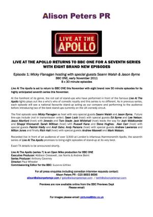 Live at the Apollo Returns to Bbc One for a Seventh Series with Eight Brand New Episodes