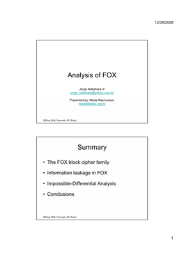 Analysis of FOX Summary